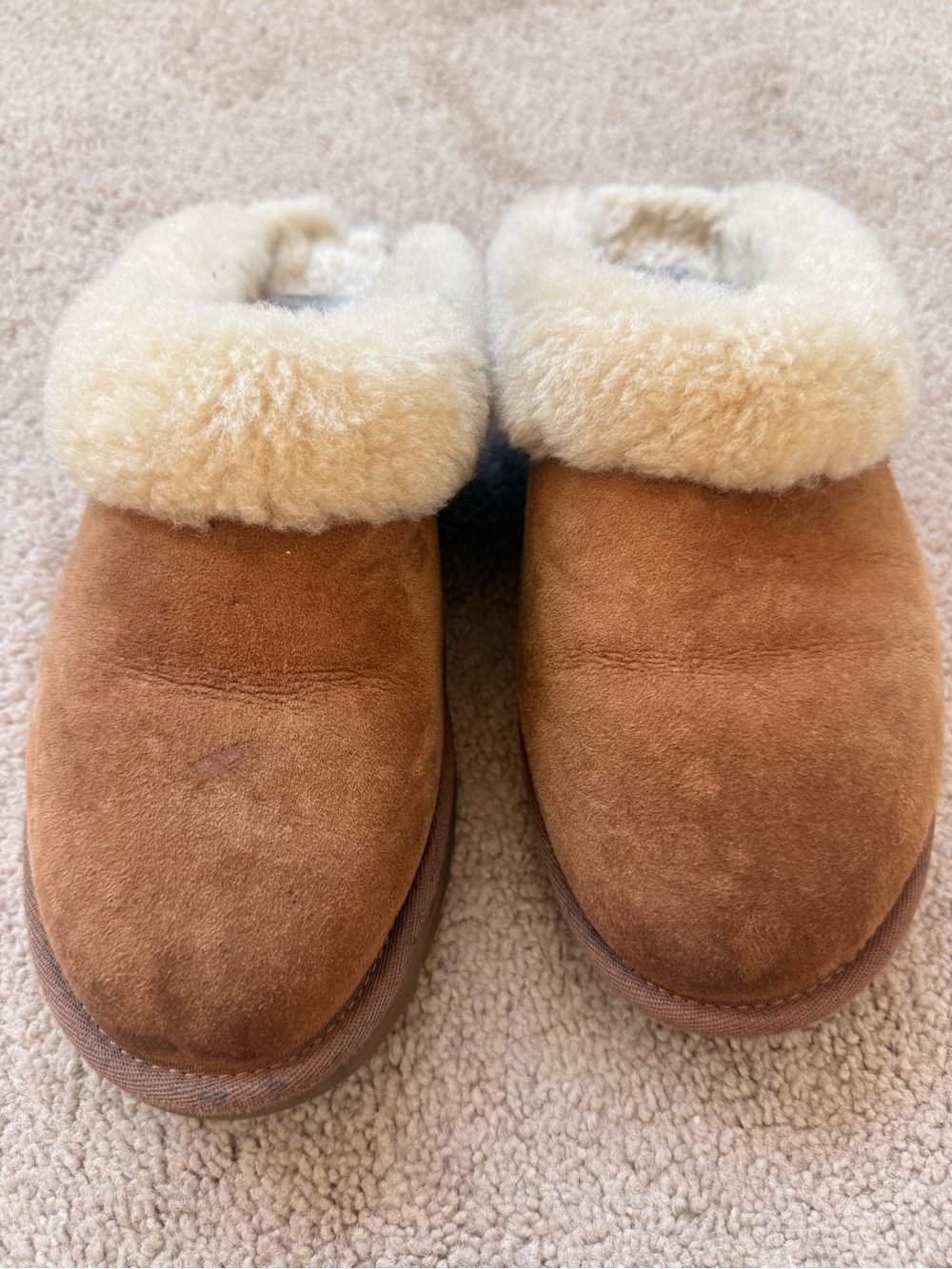 UGG Chestnut Suede Shearling Clog Slippers - Cream Trim